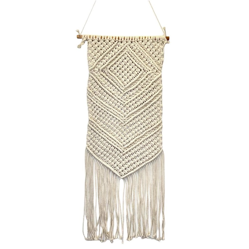 Macrame Wall Hanging Art Woven Boho Geometric Home Decor Tan Cream